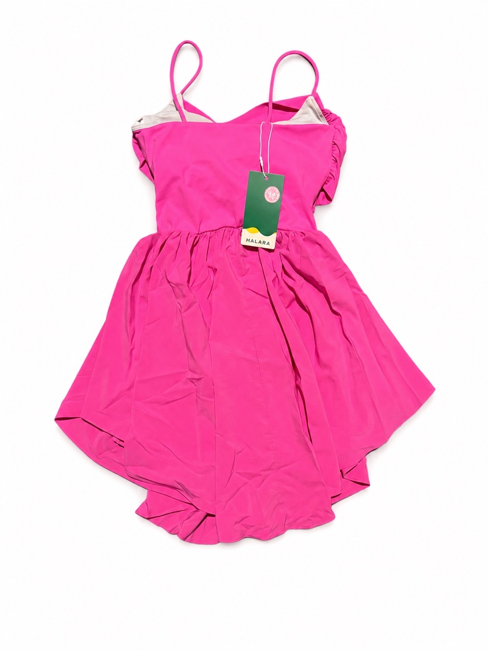 HALARA Hot Pink Cowl Neck Spaghetti Strap Mini Dress Attached Shorts - Picture 4 of 5